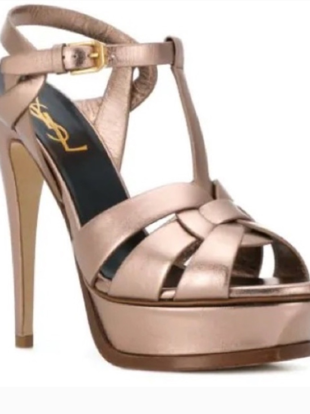 SAINT LAURENT Tribute 135 leather platform sandals 38 rose gold